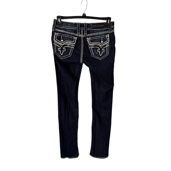 Rock Revival Jeans Womens Size 29 Dark Wash Straight Leg Embellished Rhinestone - Picture 4 of 16